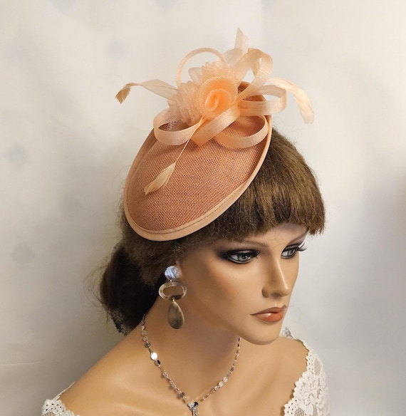 Peach Fascinator Hat: Handmade Feather Ascot, Wedding, Race  display picture 3