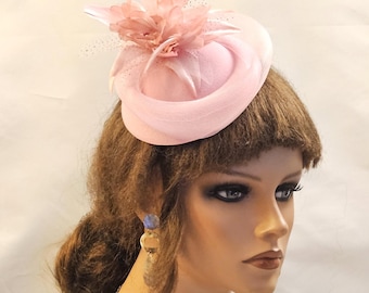 Pink Fascinator: Blush Pink Pillbox Hatinator Wedding Ascot Cocktail party hat