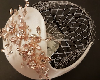 Chapeau de mariée Bibi, champagne, ensemble de 2 pièces Mini voile cage à oiseaux et chapeau de mariée, chapeau de mariée, accessoire de cheveux de mariage