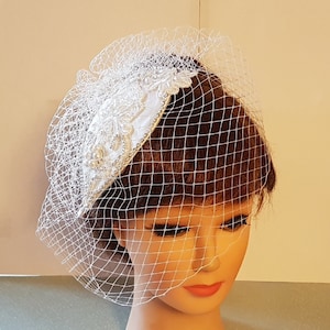 Bridal bird cage veil Fascinator hat White Ivory birdcage veil hat Bridal hatinator Crystal Pearl Fascinator 2Pc Veil & bridal hat headpiece
