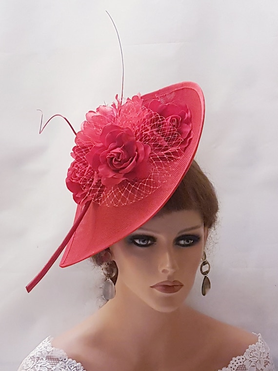 Red Rose Fascinator Hat: Formal Occasion Teardrop Hat - Etsy display picture 2