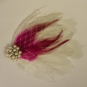 wedding hair accessory, rose/Hotpink feather clip, Bridal Hair Piece Bridal Feather Fascinator, Feather Hair Piece, Wedding Hair Accessories imagem 1