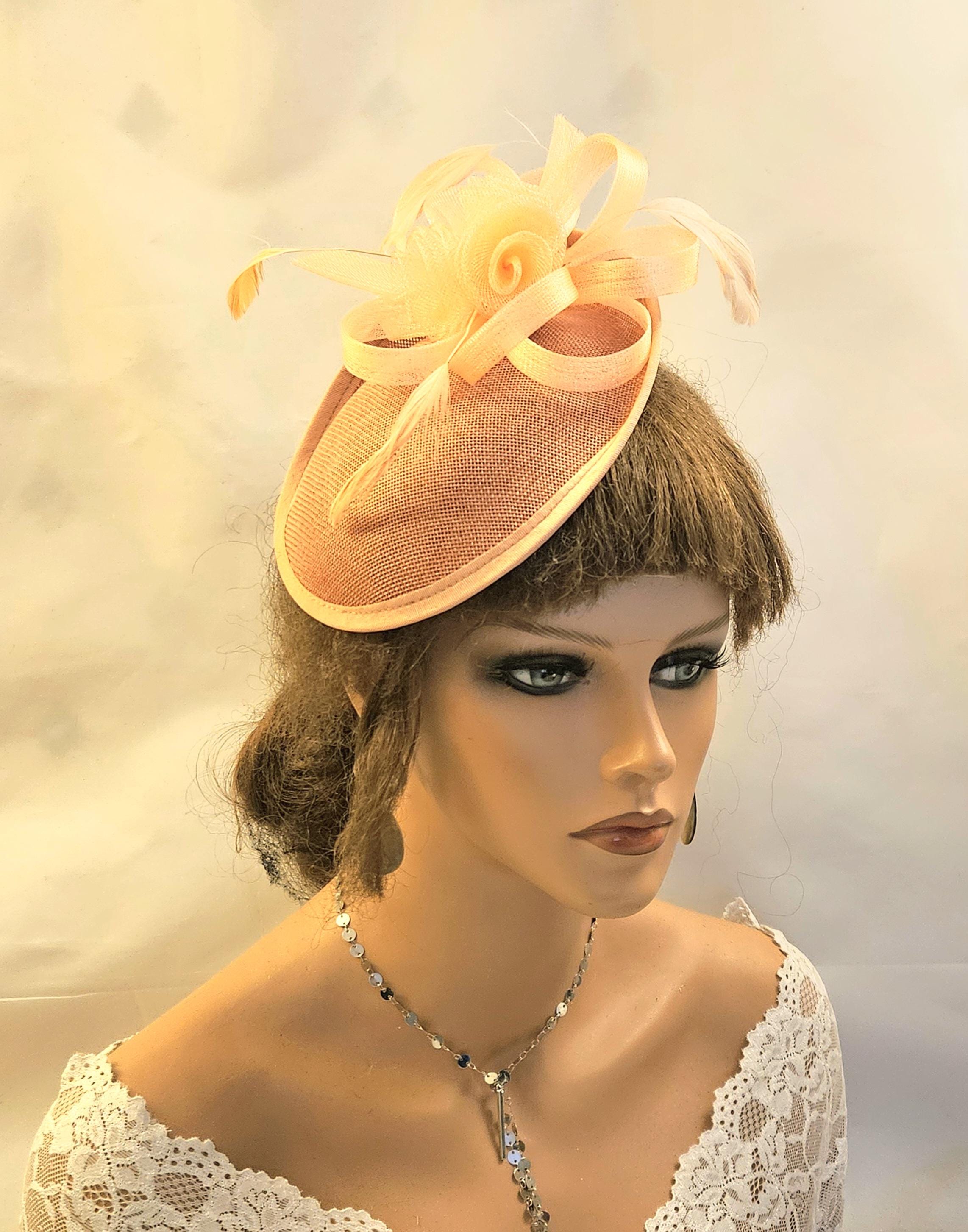 Peach Fascinator Hat: Handmade Feather Ascot, Wedding, Race 