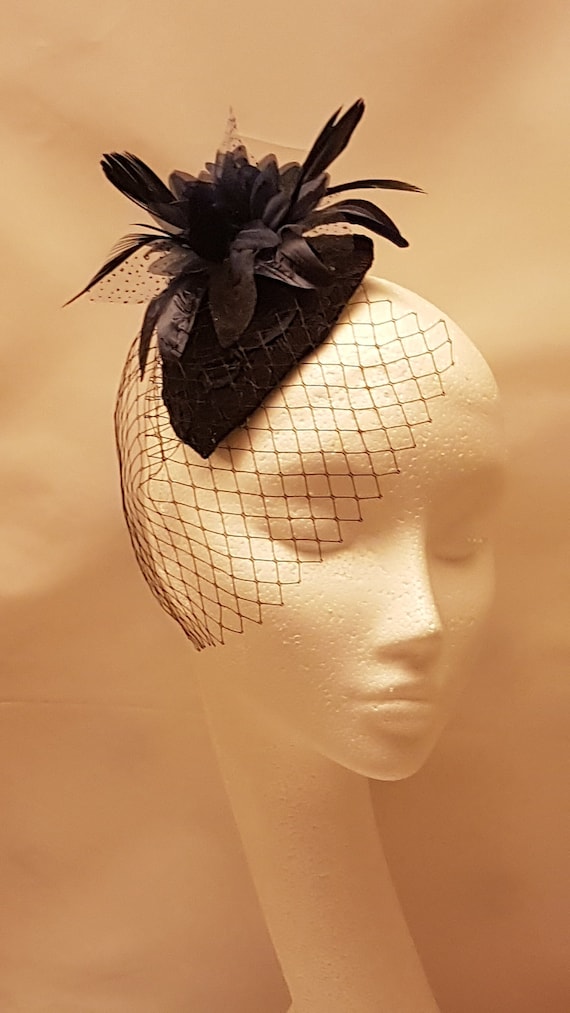 BLACK VELVET Hat Fascinator Vintage 40s 50s Black Bird Cage 