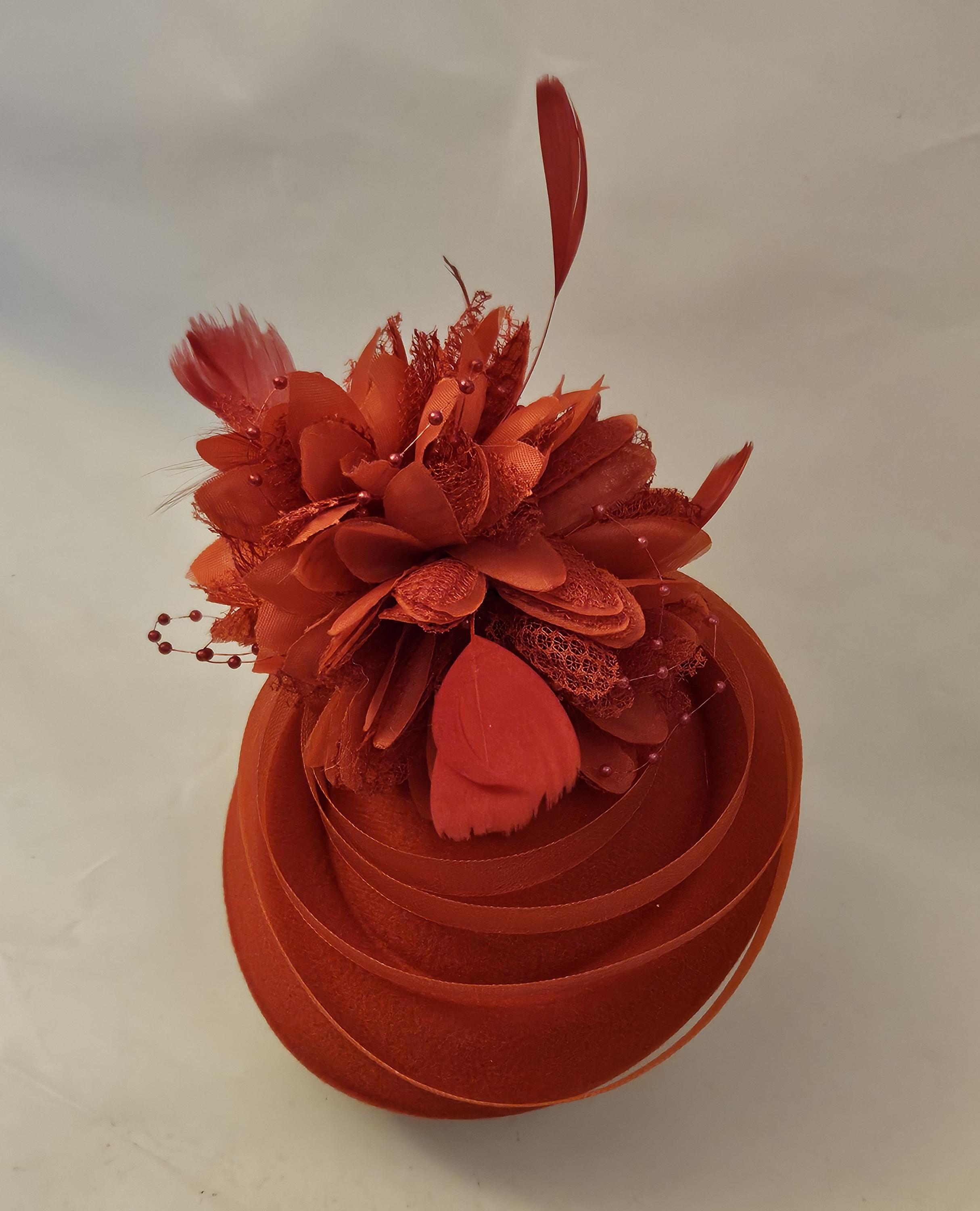 Handmade Red Pillbox Flower Fascinator Angeline Alice Millinery | Pink vintage straw pillbox hat  main image 2