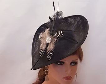 Black Fascinator Hat: Quill & Ostrich Feather, Wedding Ascot Hatinator
