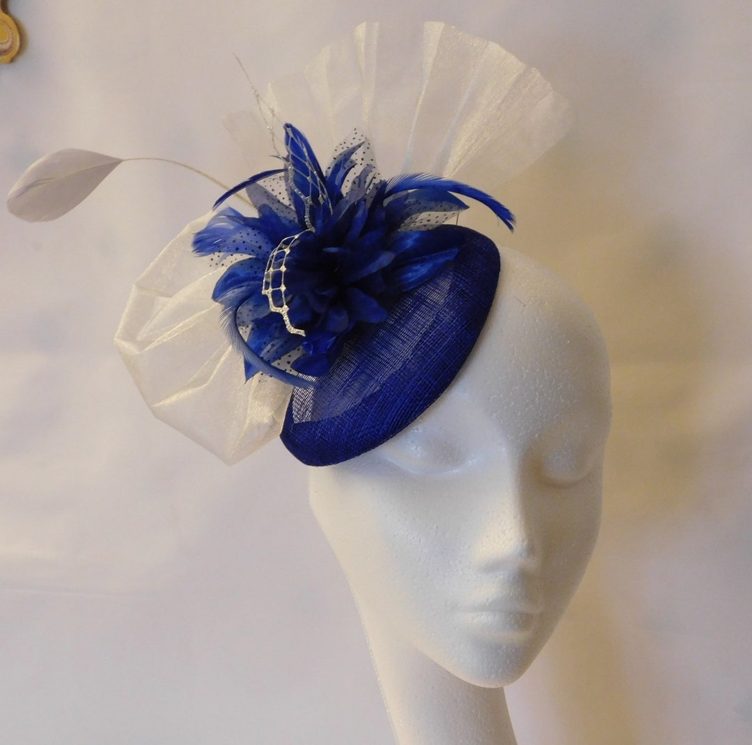 Feather FASCINATOR, ROYAL BLUE & Silver Hat Fascinator  display picture 3