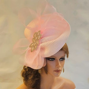 PINK fascinator large saucer hatinator   Crystal beads  Church Derby Royal Ascot Hat Race Wedding Party hat Mother of Bride/Groom Hatinator