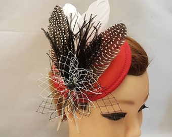 Chapeau fascinator RED FEATHER HAT Facinator Red Fascinator Hat French filet hat Race Cocktail hat Ascot Hat Cocktail hat Wedding headpiece