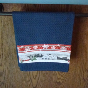 Winter scene Navy Christmas Kitchen Towel