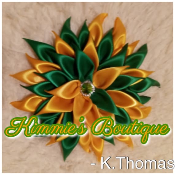 GREEN& RUSTED GOLD Shoulder Corsage/satin Flower Pin/brooch