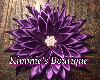Purple Flower Brooch Pin | Handmade Satin Kanzashi Ribbon Corsage | Formal Accessory | Gift for Her