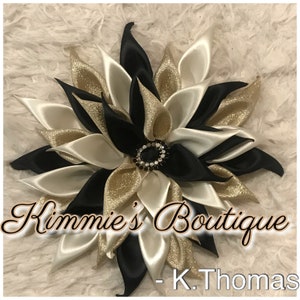 Black, shinny Gold & Cream Shoulder Corsage/Satin Flower Pin/Brooch/ Shoulder Pin/Flower Pin Brooch/Gift for First Lady/Formal Accessories/
