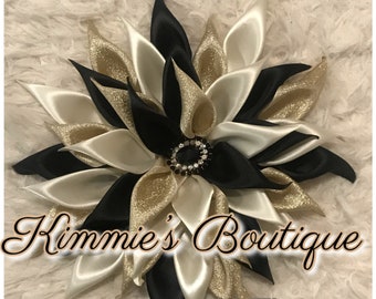 Black, Gold & Cream Shoulder Corsage/Satin Flower Pin/Brooch/ Shoulder Pin/Flower Pin Brooch/Gift for First Lady/Formal Accessories/Kanzashi