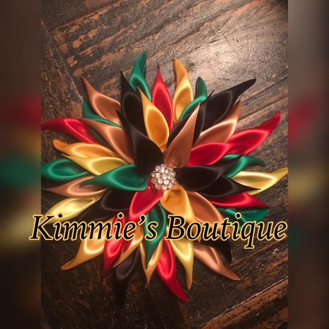 Juneteenth Flower Brooch Pin | Handmade Satin Corsage | Black