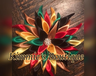 Juneteenth Flower Brooch Pin | Handmade Satin Corsage | Black History Month Accessory