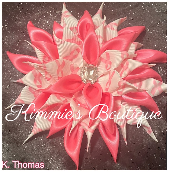 Breast Cancer Awareness Satin Flower Corsage Brooch, Pink Ribbon Floral Statement Accessory