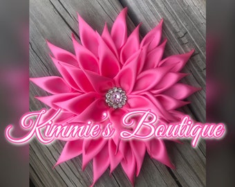 Pink Kanzashi Satin Flower Brooch - Ribbon Flower Brooch - Dress Corsage - Pink Brooch Pin