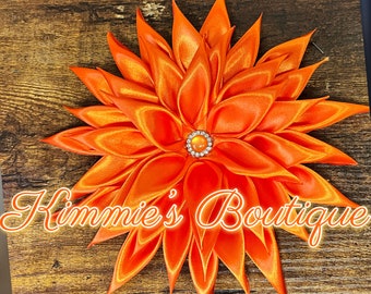 Solid Orange Kanzashi Satin Flower Brooch - Ribbon Flower Brooch - Dress Corsage -Brooch Pin