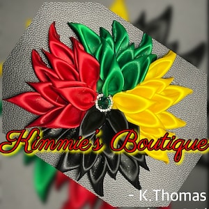 Jamaican Colors Kanzashi Satin Flower Brooch - Ribbon Flower Brooch - Dress Corsage - Jamaican Brooch Pin