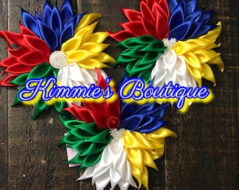 Order of the Eastern Star Kanzashi Satin Flower Brooch, Handmade Ribbon Corsage, Statement Floral Accessory