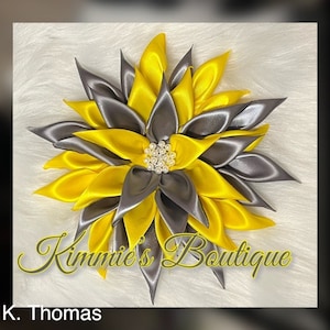 Gray & Yellow Shoulder Corsage/Satin Flower Pin/Brooch/ Shoulder Pin/Flower Pin Brooch/Gift for First Lady/Formal Accessories/Kanzashi