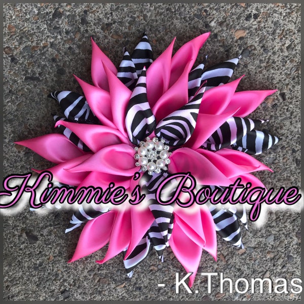 Zebra and Your Pick of color Shoulder Corsage/Satin Flower Pin/Brooch/ Pin/Flower Pin Brooch/Gift for First Lady/Formal Accessories/Kanzashi