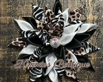 Cheetah, zebra, black& white Corsage/Satin Flower Pin/Brooch/ Shoulder Pin/Flower Pin Brooch/Gift for First Lady/Formal Accessories/Kanzashi