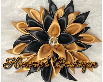 Black and Old gold  Shoulder Corsage/Satin Flower Pin/Brooch/ Shoulder Pin/Flower Pin Brooch/Gift for First Lady/Formal Accessories/Kanzashi