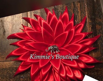 Inspired Sorority, Solid red  Kanzashi Satin Flower Brooch - Ribbon Flower Brooch - Dress Corsage