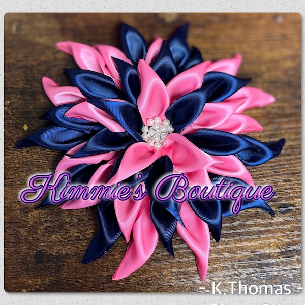Navy Blue  and Pink Shoulder Corsage/Satin Flower Pin/Brooch/ Shoulder Pin/Flower Pin Brooch/Gift for First Lady/Formal Accessories/Kanzashi
