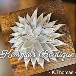 Solid sliver  Kanzashi Satin Flower Brooch - Ribbon Flower Brooch - Dress Corsage -Brooch Pin