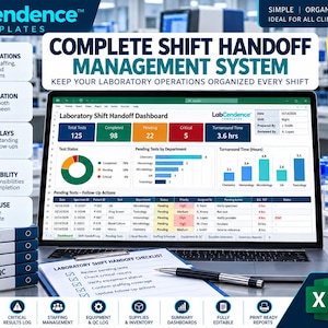 Laboratory Shift Handoff Tracker Excel | Daily Lab Operations Log | Pending Tests & Staffing Management Template