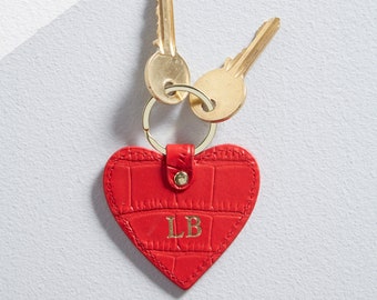 Mock Crock Leather Heart Personalised and Embossed Keychain | Leather Key Fob | Faux Crocodile Leather Keyring | Embossed heart keyring