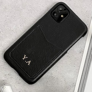 Pocket Leather Phone Case | iPhone Credit Card Phone Case | Folio Phone Case | iPhone Wallet Phone Case | Personalised Phone Case | Black