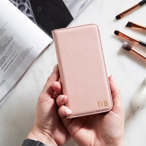 Funda de cuero rosa con tarjetero para iPhone / Funda para iPhone con tarjetero / Funda para iPhone con tarjetero / Funda tipo folio para iPhone / Funda tipo billetera para iPhone