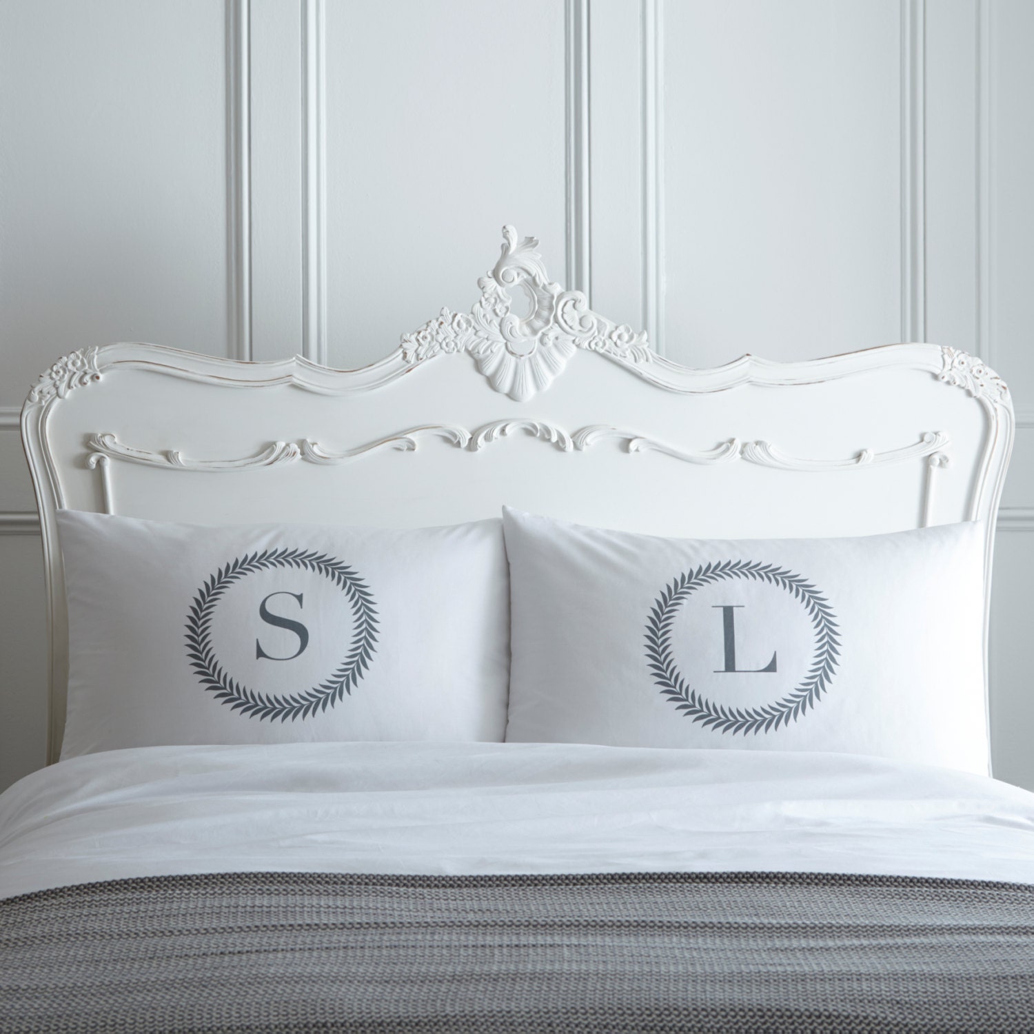 Custom Monogram Wreath Rustic Pillow Cases Rustic Pillow Etsy