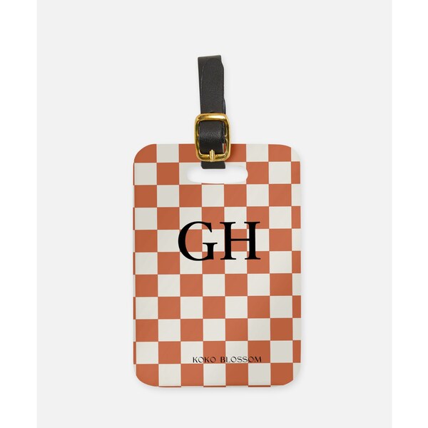 Caramel Check Luggage Tag  Personalised Luggage Tag Identification tag Pink Bag tag Suitcase tag  |=Custom Luggage Tag Travel