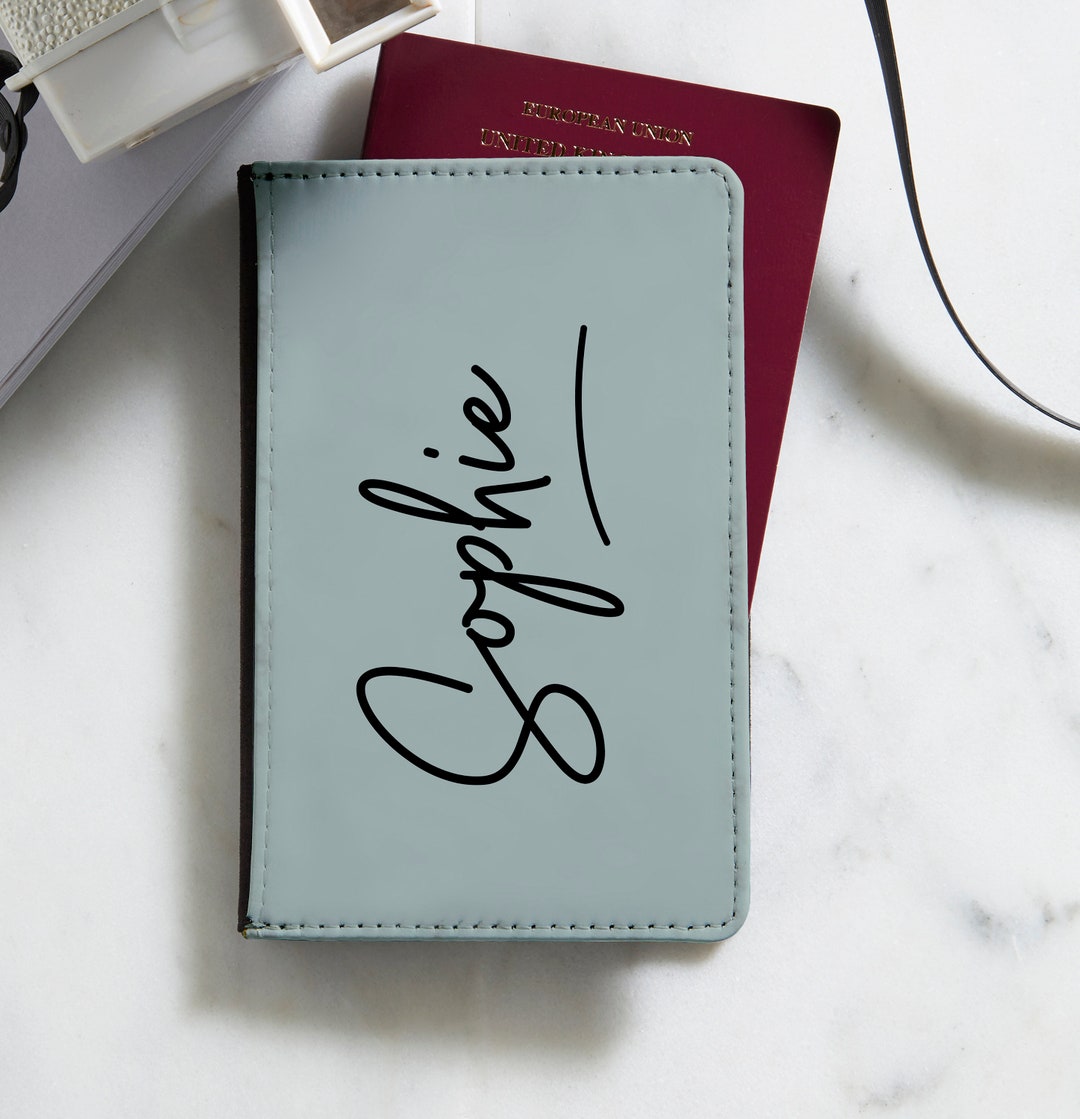 Sage Green Handwriting Passport Cover Personalised Passport Cover