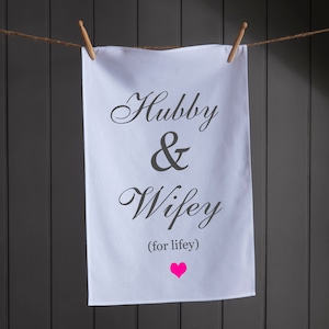 Cotton Anniversary Gift | Wedding Gift | Wedding Dish Towel |  Hubby & Wifey | Wedding Gift | 2nd Anniversary | Wedding Gifts | Tea Towel