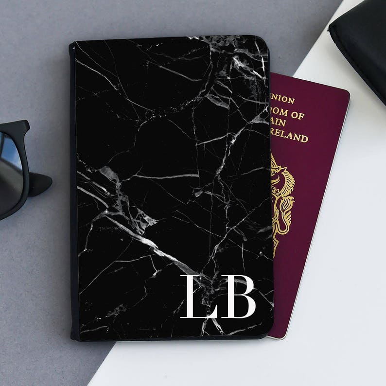 Black Marble Passport Cover Personalized Passport Cover Holder Custom passport holder Marble passport wallet Passport Gift image 1