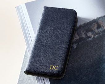 Navy Leather Folio Credit Card Phone Case for iPhone | iPhone Credit Card Phone Case | Folio Phone Case | iPhone Wallet Phone Case