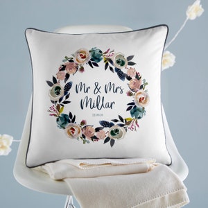 Personalised Floral Wedding Cushion | Wedding Cushion | Wedding Gift | Personalised Wedding Gift | Personalised Wedding Cuhsion | Mr & Mrs