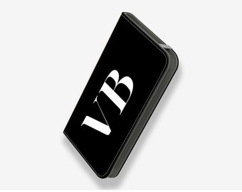 Black & White Initials Folio Credit Card Phone Case for iPhone iPhone Credit Card Phone Case Folio Phone Case iPhone Wallet Phone Case