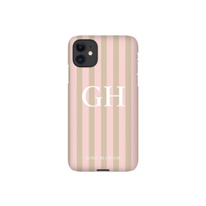 Caramel & Blush Stripe Tough iPhone Case Google Initials iPhone Case iPhone 14, 14 Plus, 13, 13 Pro, 12, 12 Pro Max, iPhone 11, iPhone X