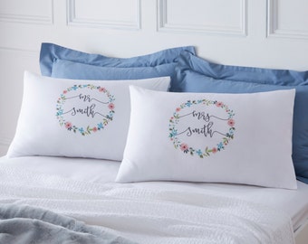 Wedding Pillowcases - Mr & Mrs - home wedding gift - engagement gift - anniversary gift - couple pillowcase - white pillowcase