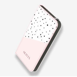 Custodia per telefono con carta di credito Folio dalmata rosa per custodia per telefono con carta di credito iPhone Folio Custodia per telefono iPhone Custodia per telefono