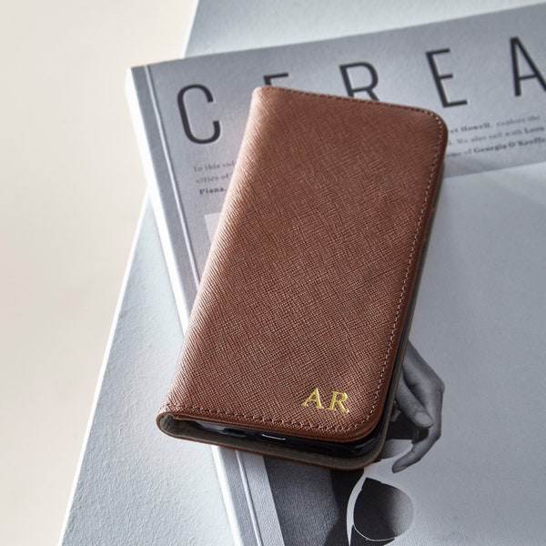 Tan Leather Folio Credit Card Phone Case for iPhone | iPhone Credit Card Phone Case | Folio Phone Case | iPhone Wallet Phone Case