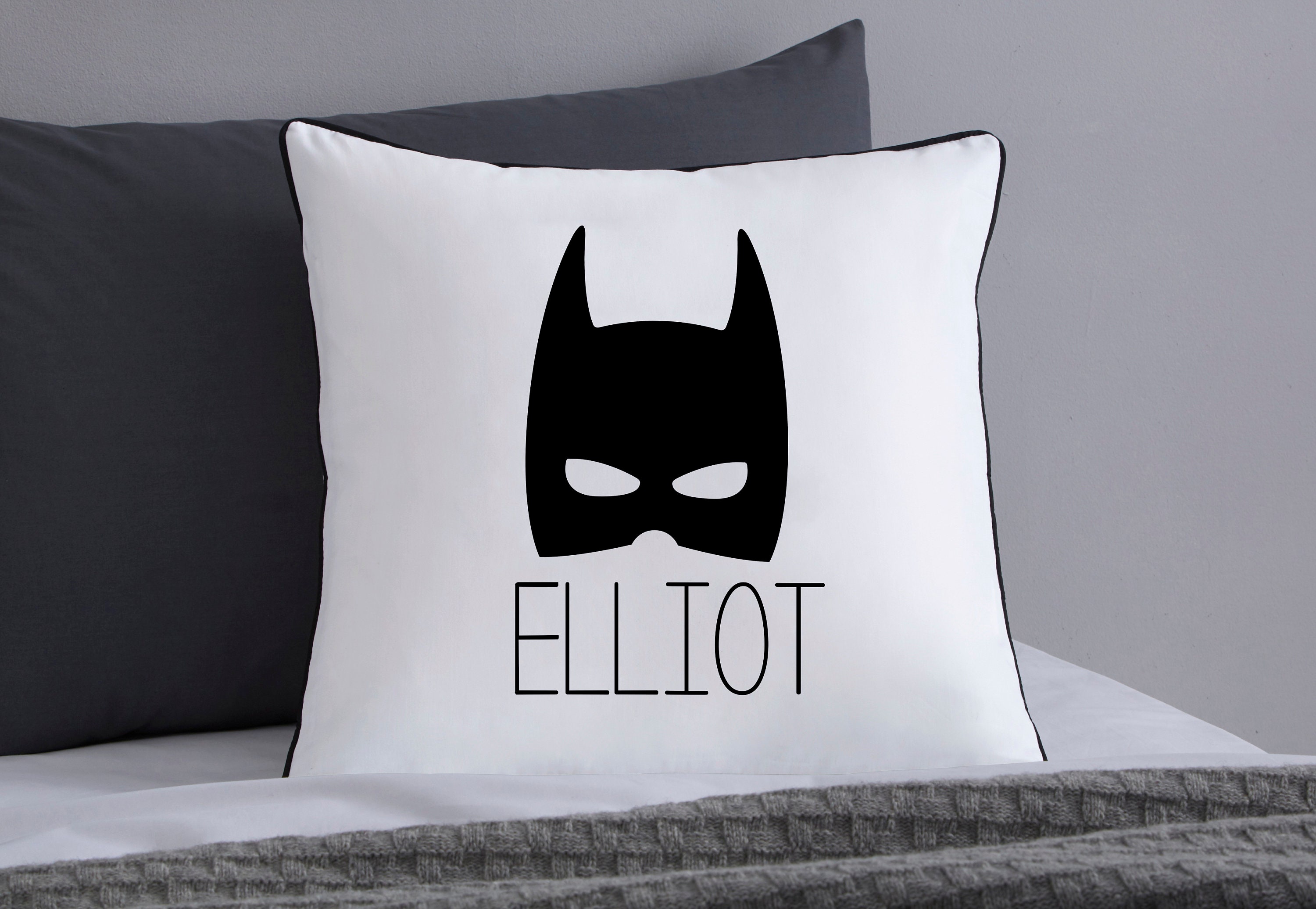 Personalised Batman Cushion Cover Kids Pillow Monochrome Etsy