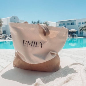 Personalised Jute Tote Bag | Personalised Beach Bag | Personalised Shopper | Stylish Beach Bag | Neutral Beach Bag | Modern Tote Bag